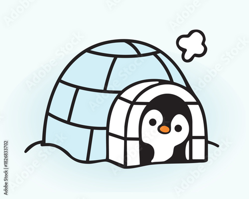 Glacial north pole penguin illustration Hand Draw Art