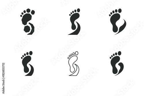 Trail Icon Variations. Trail. Icon set. Set Logo of trail: footsteps leading forward. harmonious logo variations of the same emblematic concept, each with