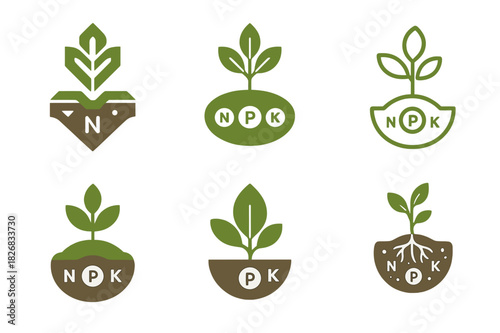 Soil Health Logos. Sustainable use of agricultural land and soil health. Icon set. Set Logo of sustainable use of agricultural land and soil health: compost