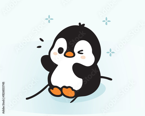 Glacial north pole penguin illustration Hand Draw Art