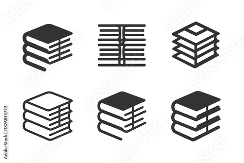 Bookbinding Logo Variations. Historic bookbinding process. Icon set. Set Logo of historic bookbinding process: stack of hand-sewn signatures. harmonious logo