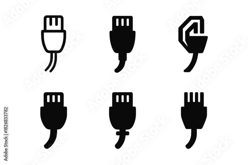 Network Cable Logos. Network cables. Icon set. Set Logo of network cables: fiber optic cable. harmonious logo variations of the same emblematic concept, each
