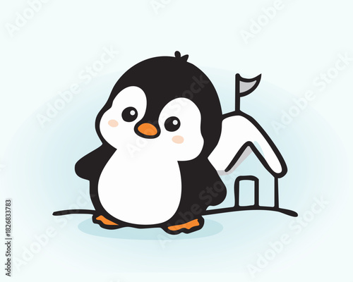 Glacial north pole penguin illustration Hand Draw Art