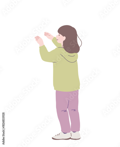 両手を前に出して作業している女の子　フラットイラスト