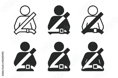 Seatbelt Logo Variations. Driver. Icon set. Set Logo of Driver: Seatbelt Fastened. harmonious logo variations of the same emblematic concept (Negative space,