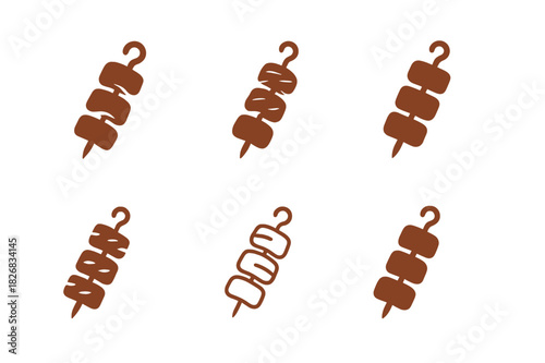 Tender Meats Logos. tender meats. Icon set. Set Logo of tender meats: meat skewer illustration. harmonious logo variations of the same emblematic concept, each