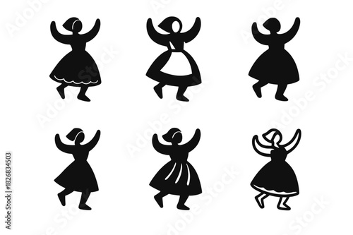 Folk Art Logo Variations. Folk art. Icon set. Set Logo of folk art: Folk dancer silhouette. harmonious logo variations of the same emblematic concept, each