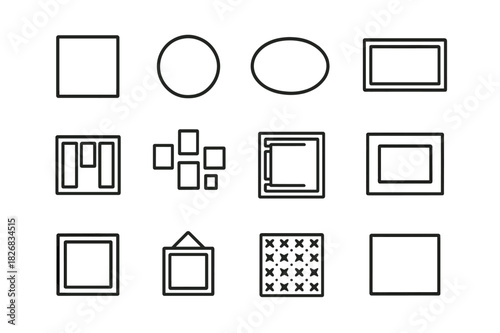 Frame Icons Collection. Frame collection. Line icon set of frame collection: square frame, round frame, oval frame, rectangle frame, triple frame, gallery