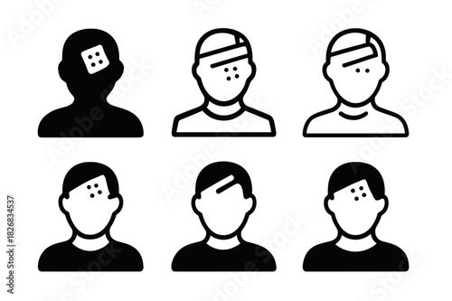 Wounded Victims Icons. Wounded Victims. Icon set. Set Logo of Wounded Victims: Facial Injury Patch. harmonious logo variations of the same emblematic concept