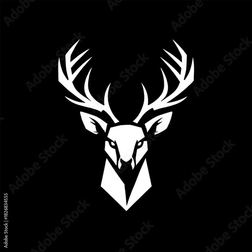 Silhouette depicts a deer with prominent antlers set against a stark black background. 