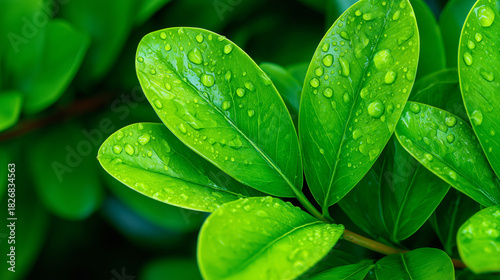 Lush Green Leaves with Morn...