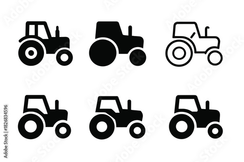 Tractor Logo Variations. Tractor. Icon set. Set Logo of Tractor: Tractor Silhouette. harmonious logo variations of the same emblematic concept, each with