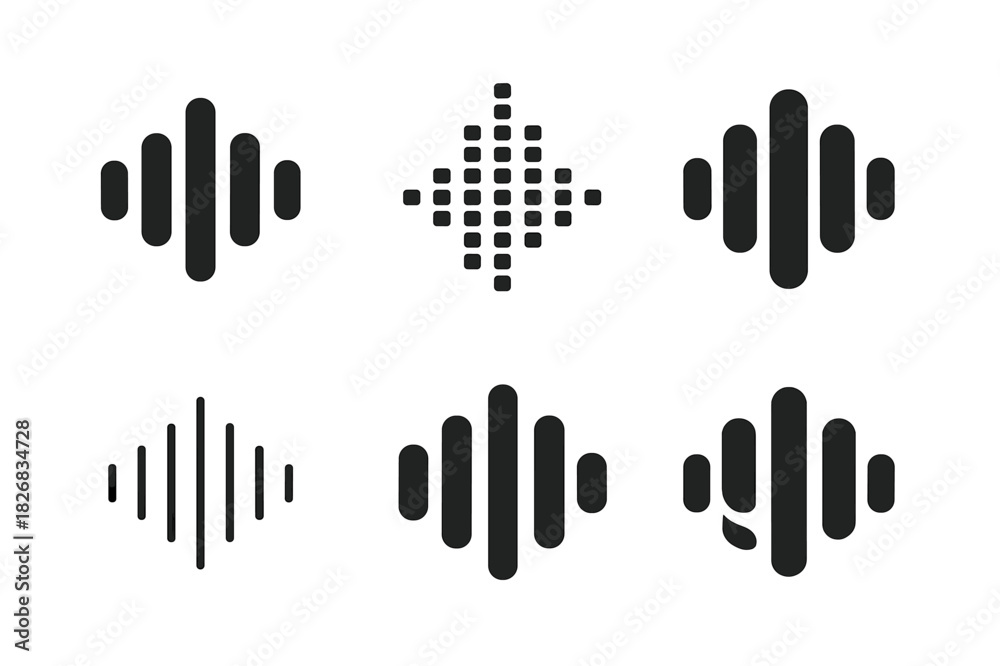 Obraz premium Voice Technology Logos. Voice-enabled technology. Icon set. Set Logo of voice-enabled technology: Sound wave pattern. harmonious logo variations of the same