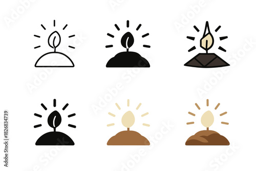 Regeneration Icon Set. regeneration. Icon set. Set Logo of regeneration: glowing seed in soil. harmonious logo variations of the same emblematic concept, each