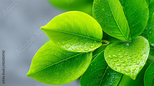 Lush Green Leaves with Morn...