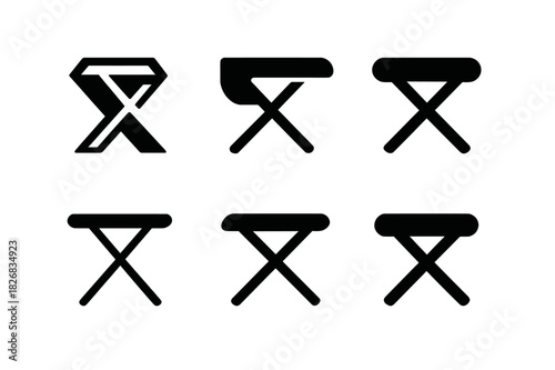 Compact Laundry Logos. Compact laundry solutions. Icon set. Set Logo of compact laundry solutions: ironing board. harmonious logo variations of the same