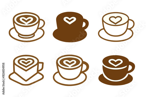 Caffeinated Drink Logos. Caffeinated Drinks. Icon set. Set Logo of Caffeinated Drinks: Cappuccino Cup. harmonious logo variations of the same emblematic
