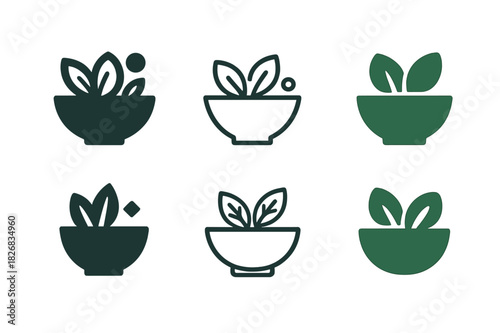 Elegant Salad Logos. salad. Icon set. Set Logo of salad: salad bowl. harmonious logo variations of the same emblematic concept, each with different artistic