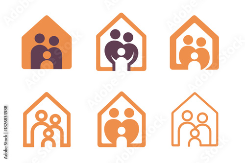 Childcare Solutions Logos. Childcare and parenting solutions. Icon set. Set Logo of childcare and parenting solutions: Family home. harmonious logo variations