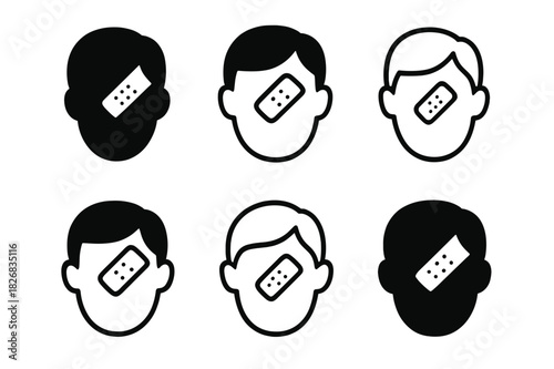 Wounded Victims Icons. Wounded Victims. Icon set. Set Logo of Wounded Victims: Facial Injury Patch. harmonious logo variations of the same emblematic concept