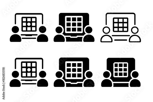 Virtual Game Night Icons. Virtual game nights with friends. Icon set. Set Logo of Virtual game nights with friends: Headsets and dice. harmonious