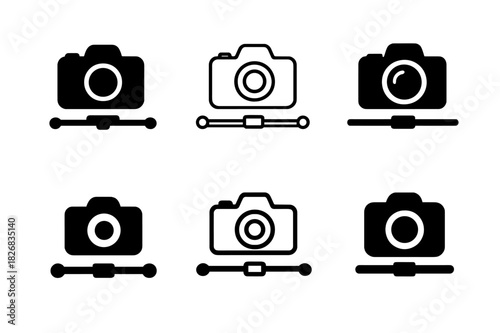 Photography Logo Set. Photography and videography services. Icon set. Set Logo of photography and videography services: camera on slider. harmonious logo
