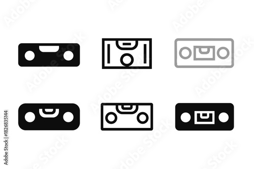 Tool Icon Grid. Tooling and Equipment. Icon set. Set Logo of Tooling and Equipment: Level Tool. harmonious logo variations of the same emblematic concept