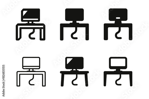 Home Office Logo Set. redesigning a home office space. Icon set. Set Logo of redesigning a home office space: workstation with cable management. harmonious