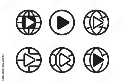 Global Media Icons. Global media. Icon set. Set Logo of Global media: Internet news icon. harmonious logo variations of the same emblematic concept (Abstract