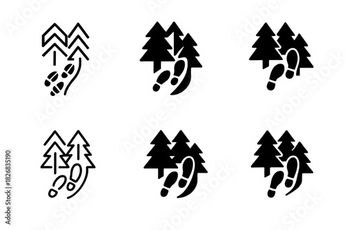 Therapeutic Journeys Logos. Therapeutic journeys. Icon set. Set Logo of Therapeutic journeys: Steps into forest. harmonious logo variations of the same