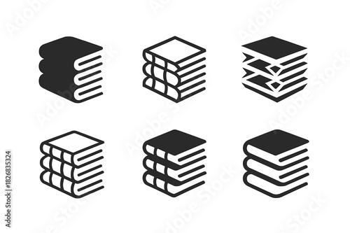 Bookbinding Logo Variations. Historic bookbinding process. Icon set. Set Logo of historic bookbinding process: stack of hand-sewn signatures. harmonious logo