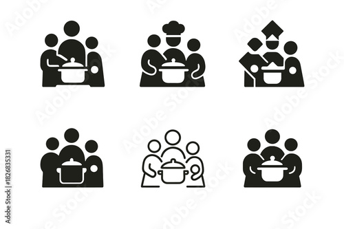 Family Cooking Icons. cooking together as a family. Icon set. Set Logo of cooking together as a family: unity in kitchen. harmonious logo variations of the