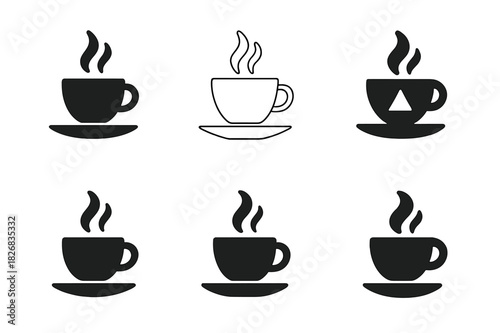 Espresso Logo Variations. Espresso cup. Icon set. Set Logo of steaming espresso cup. harmonious logo variations of the same emblematic concept (Symmetrical