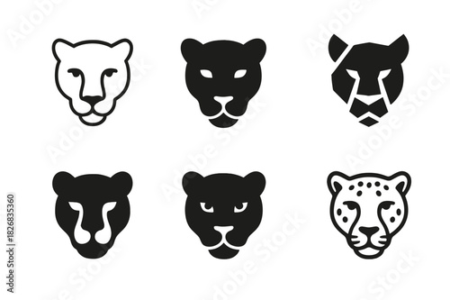 Jaguar Logo Variations. Rainforest animals. Icon set. Set Logo of jaguar. harmonious logo variations of the same emblematic concept (Minimal outline, Filled