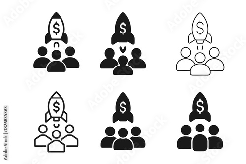 Startup Crowdfunding Logos. Crowdfunding for Startups. Icon set. Set Logo of Crowdfunding for Startups: Investor Group. harmonious logo variations of the same