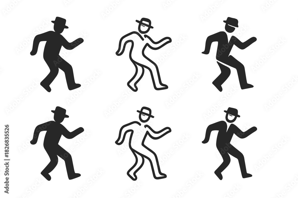 Naklejka premium Tap Dance Logo Collection. Dancing. Icon set. Set Logo of dancing: Tap dancer in mid-step. harmonious logo variations of the same emblematic concept, each with