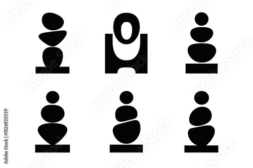 Art Installation Logos. Art installation events. Icon set. Set Logo of art installation events: modern sculpture. harmonious logo variations of the same