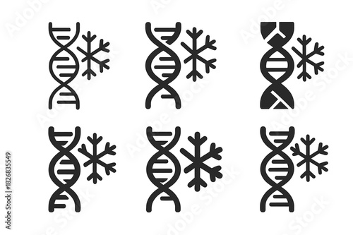 Genetic Climate Icons. genetic adaptation to extreme climate conditions. Icon set. Set Logo of genetic adaptation to extreme climate conditions: DNA helix with