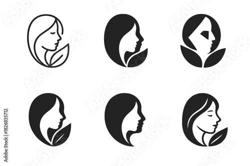 Skin Care Icons. skin care. Icon set. Set Logo of skin care: face outline. harmonious logo variations of the same emblematic concept, each with different