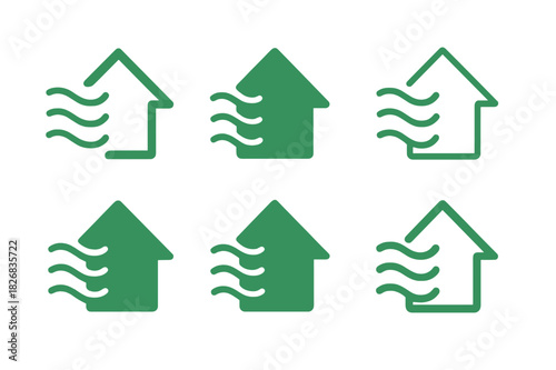 Green Building Icons. Green Building Practices. Icon set. Set Logo of Green Building Practices: Passive Ventilation. harmonious logo variations of the same