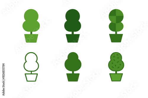 Shrub Logo Variations. Shrub. Icon set. Set Logo of shrub: topiary plant. harmonious logo variations of the same emblematic concept, each with different