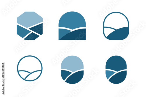 Expanse Logo Variations. expanse. Icon set. Set Logo of expanse: endless sky and land. harmonious logo variations of the same emblematic concept, each with