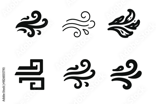 Whispers Emblem Collection. Whispers of torment in the air. Icon set. Set Logo of whispers of torment in the air: wind carrying whispers. harmonious logo