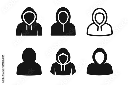 Hoodie Logo Variations. Wearing hoodie. Icon set. Set Logo of wearing hoodie: hoodie with hood up. harmonious logo variations of the same emblematic concept