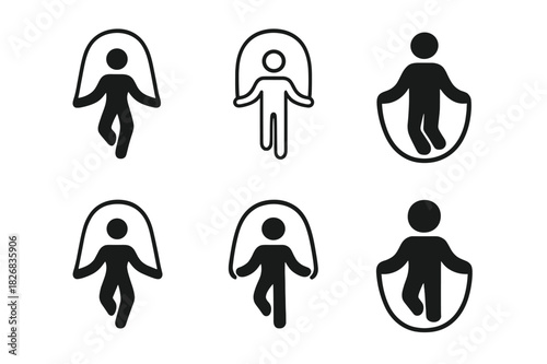 Jump Rope Icons. jump rope. Icon set. Set Logo of jump rope: person jumping. harmonious logo variations of the same emblematic concept, each with different