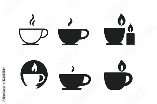 Self-Care Icon Set. Self-care Sunday routines. Icon set. Set Logo of tea and candle. harmonious logo variations of the same emblematic concept (Symmetrical