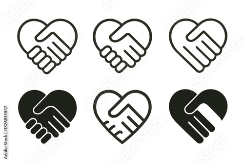 Entwined Hands Logos. Close-up photographs of hands touching or entwining. Icon set. Set Logo of hands entwined: two hands holding. harmonious logo variations