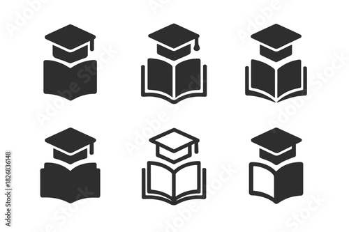 Academic Icon Emblems. textbook. Icon set. Set Logo of textbook: academic subject icons. harmonious logo variations of the same emblematic concept, each with
