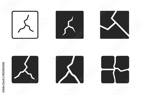 Crack Logo Variations. Crack. Icon set. Set Logo of crack: crack in pavement. harmonious logo variations of the same emblematic concept (Abstract geometric,