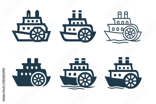 Cruise Logo Variations. Cruise vacations and boat tours. Icon set. Set Logo of cruise vacations and boat tours: riverboat. harmonious logo variations of the